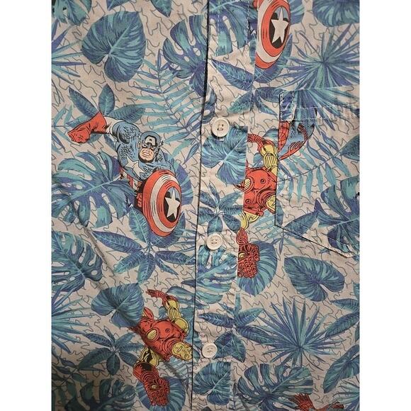 Marvel Avengers Hawaiian Print Button Up Shirt Men’s Small Short Sleeve Cotton - Picture 5 of 14